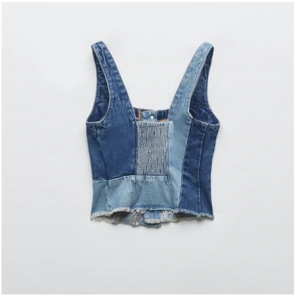 Zara PATCHWORK DENIM TOP - Picture 3 of 4